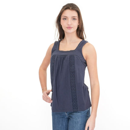 Weird Fish Navy Chelle Square Neck Jersey Vest Top - Quality Brands Outlet