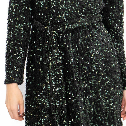 Velvet Sequin Wrap Midi Dress Sparkle Green - Quality Brands Outlet