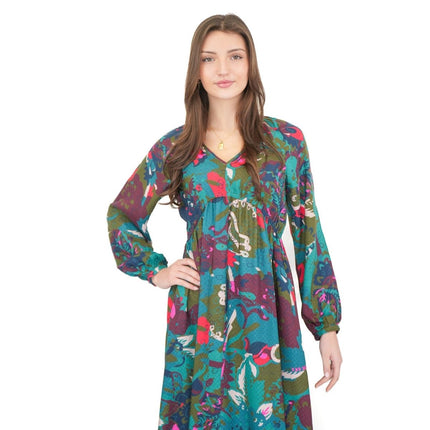White Stuff Izzy Midi Dress Green Print V - Neck - Quality Brands Outlet