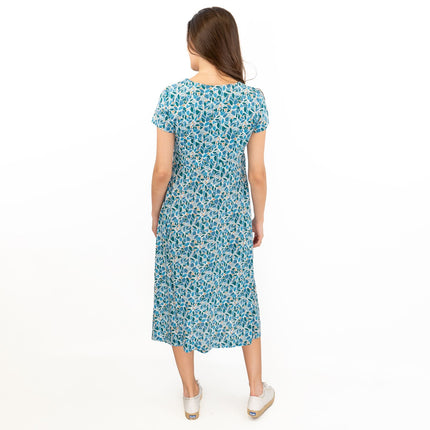 Seasalt Chapelle Blue Floral Short Sleeve Jersey Midi Dress-Quality Brands Outlet-