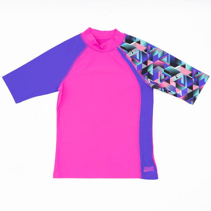 Zoggs Girls Pink Swimming Short Sleeve Rash Vest UPF Protection 50+ Tops