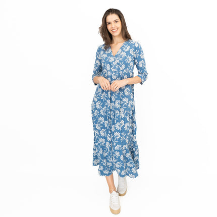 Seasalt Sky Branch Blue Elderflower Shadow Midi Dress-Quality Brands Outlet-
