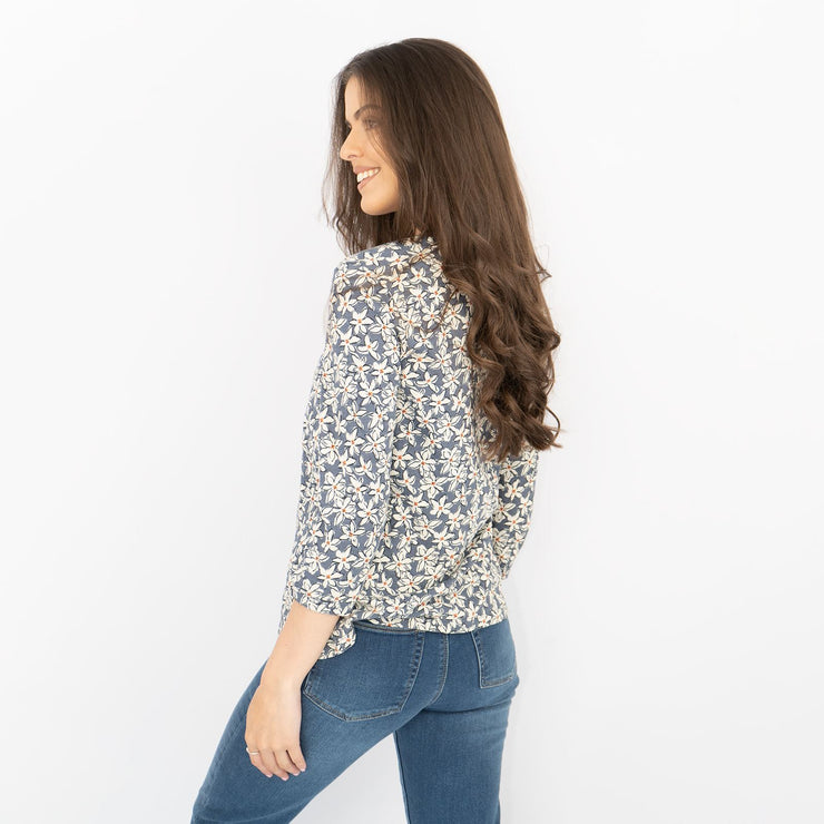 Seasalt Castor ¾ Sleeves Grey Star Flower Organic Cotton Tops - Quality Brands Outlet