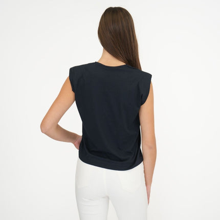Dixie Cotton Shoulder - Pad V - Neck Top in Navy - Quality Brands Outlet