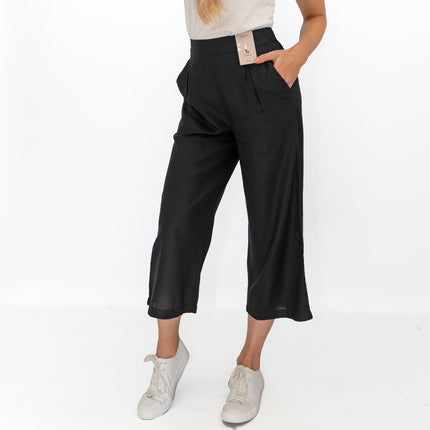 Womens Trousers Black Woven Crop Wide Leg-Quality Brands Outlet-
