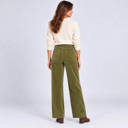 Womens Wide Leg Cord Trousers - Olive Green