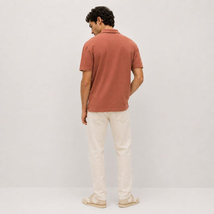 M&S Rust Brown Pure Cotton Garment Dyed Polo Shirt Relaxed Fit-Quality Brands Outlet-