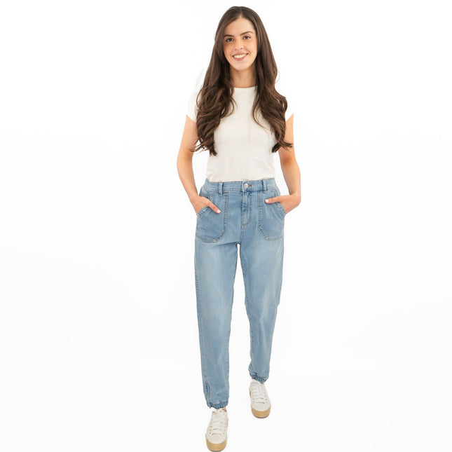 M&S Slim Leg Ankle Grazer Stretch Elasticated Cuff Light Blue Jeans-Quality Brands Outlet-