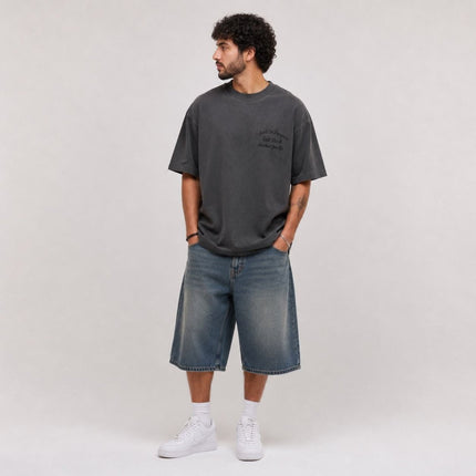 Mens T-Shirts Premium Brand Charcoal Grey Short Sleeve Cotton Graphic Boxy Fit - Quality Brands Outlet