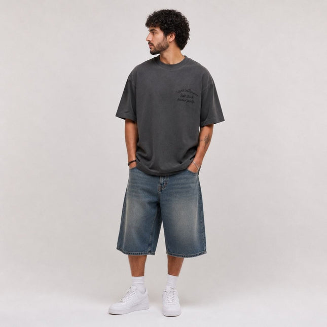 Mens T-Shirts Premium Brand Charcoal Grey Short Sleeve Cotton Graphic Boxy Fit - Quality Brands Outlet