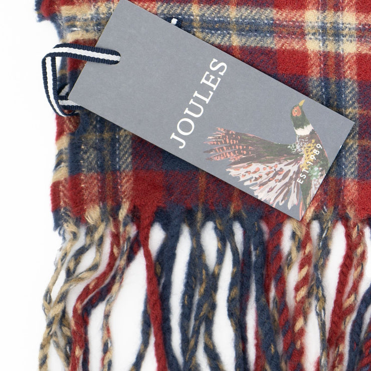 Joules Check Red Brushed Wool Mix Tytherton Scarf for Men