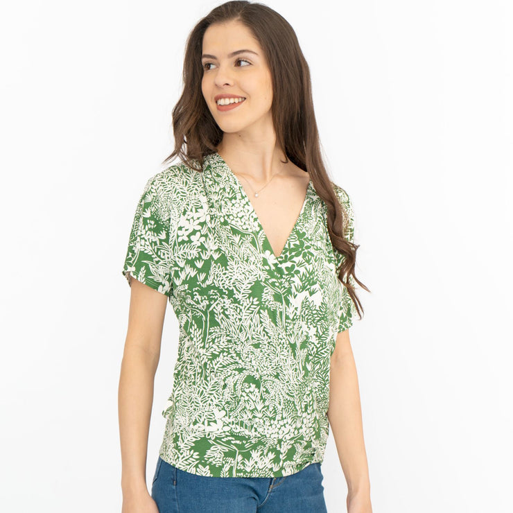 Phase Eight Womens Top Green Short Sleeve V-Neck Summer Cotton Ivory Relaxed