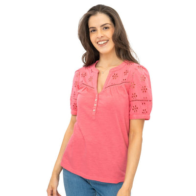 White Stuff Bella Top Pink Cotton Broderie - Quality Brands Outlet