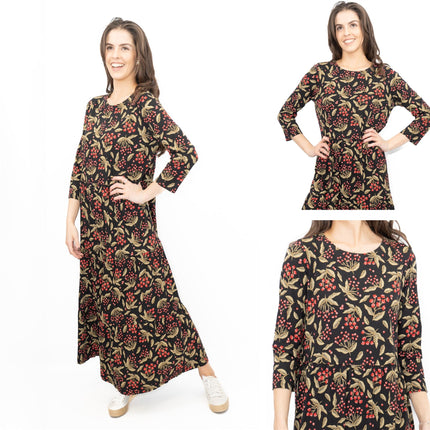 Seasalt Black Line Strokes Floral Midi Dress-Quality Brands Outlet-