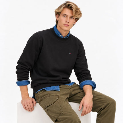 Mens Sweatshirts Terry Crew Neck Tops – Black-Quality Brands Outlet-