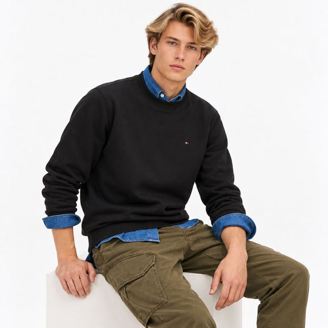 Mens Sweatshirts Terry Crew Neck Tops – Black-Quality Brands Outlet-