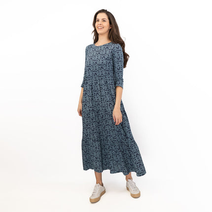 Seasalt Womens Blue Floral Jersey Line Strokes Dress 3/4 Sleeves-Quality Brands Outlet-
