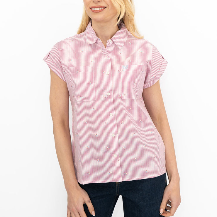 Crew Clothing Womens Pink Striped Embroidered Shirt