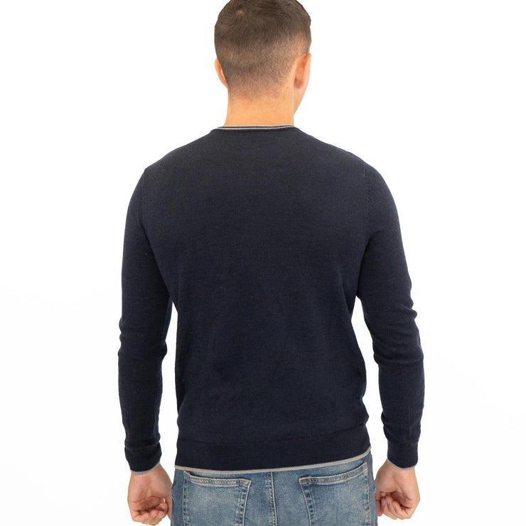 Nicole Farhi Farhi Mens Crew Neck Merino Wool Jumper Navy