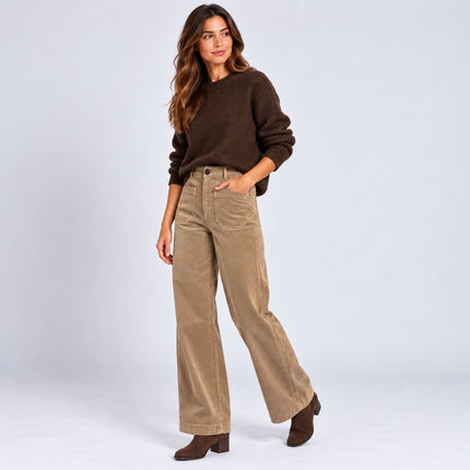 Womens Wide Leg Cord Trousers - Fawn