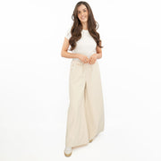 M&S Wide Leg Palazzo High Waist Jeans Ecru - Quality Brands Outlet