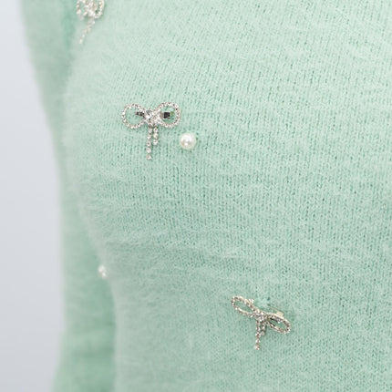 River Island Embellished Fluffy Hybrid Jumper Green Mock Shirt - Quality Brands Outlet
