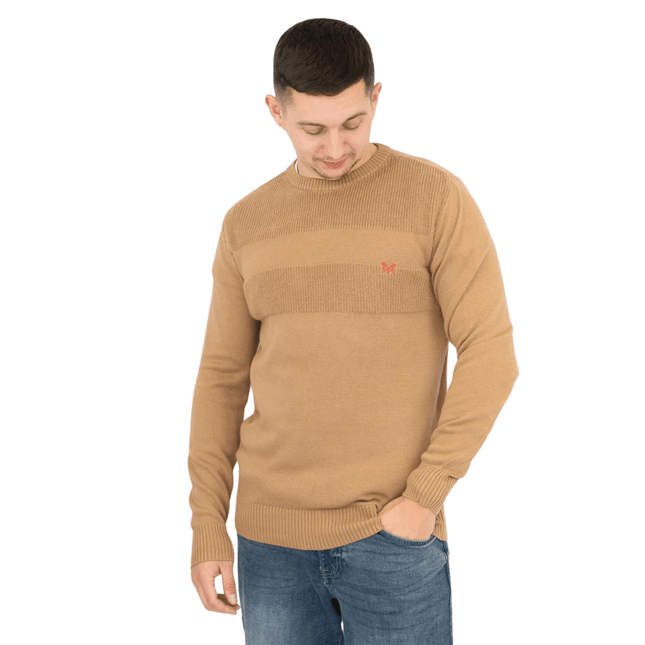 Crew Clothing Mens Rib Knitted Jumper Long Sleeve Brown-Quality Brands Outlet-