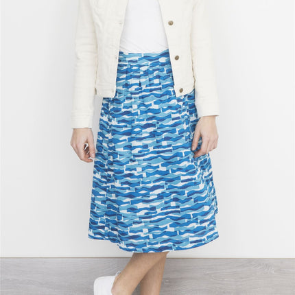 Seasalt Blue Waves Flare Midi Skirts with Pockets-Quality Brands Outlet-