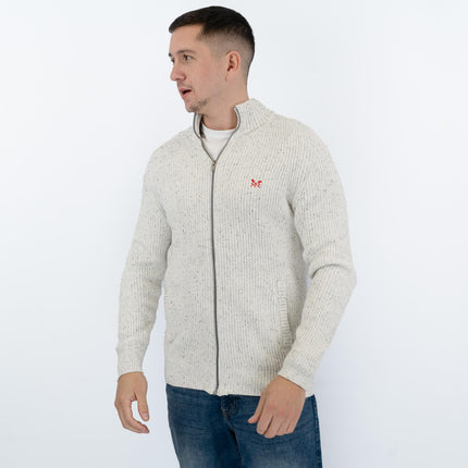 Crew Clothing Mens Chunky Knit Jacket White Flecks - Quality Brands Outlet
