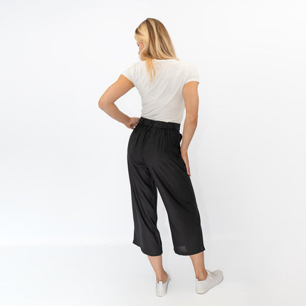 Womens Trousers Black Woven Crop Wide Leg-Quality Brands Outlet-
