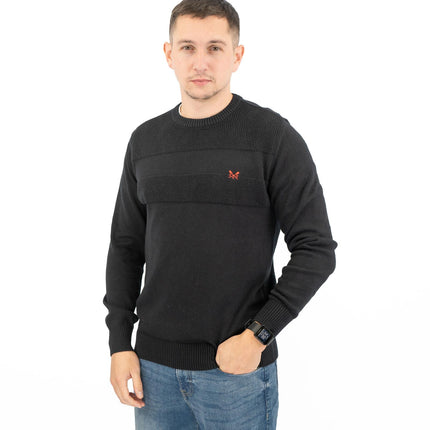 Crew Clothing Mens Rib Knitted Jumper Long Sleeve Black-Quality Brands Outlet-