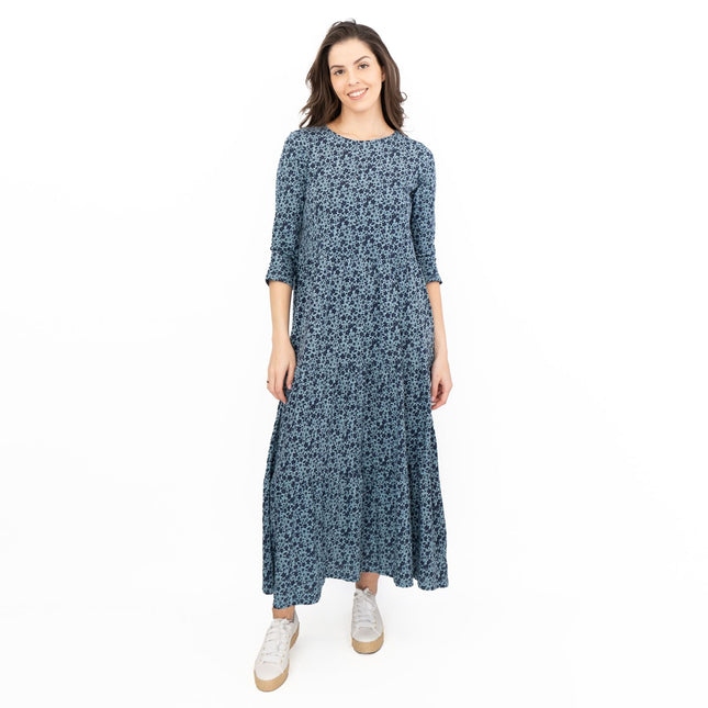 Seasalt Womens Blue Floral Jersey Line Strokes Dress 3/4 Sleeves-Quality Brands Outlet-