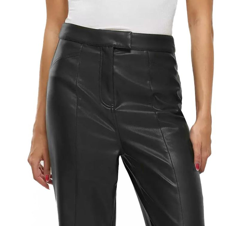 River Island Faux Leather Straight Leg Trousers Black - Quality Brands Outlet