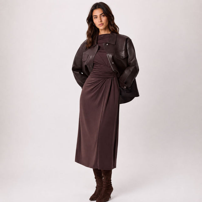 Womens Dress Chocolate Ruched Detail Midi Dress