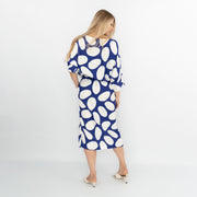 Jasper Conran Beau 3/4 Sleeve Blue Print Boat Neck Relaxed Fit Midi Dresses with Split and Pockets - Quality Brands Outlet