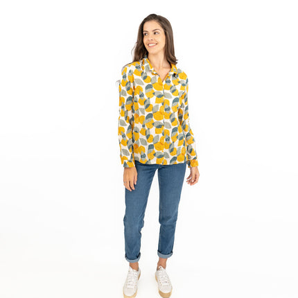 Seasalt Larissa Yellow Leaves and Lemons Sunglow Shirts Long Sleeve Summer Tops-Quality Brands Outlet-