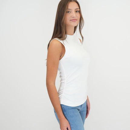 White Fine Rib Ruched Trudy Vest Top - Quality Brands Outlet