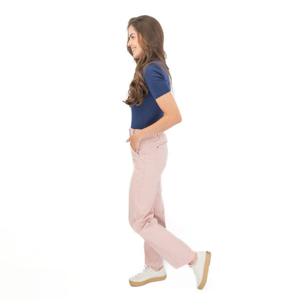 M&S Pink Straight Leg Trousers Stretch Cotton Rich Relaxed Utility - Quality Brands Outlet