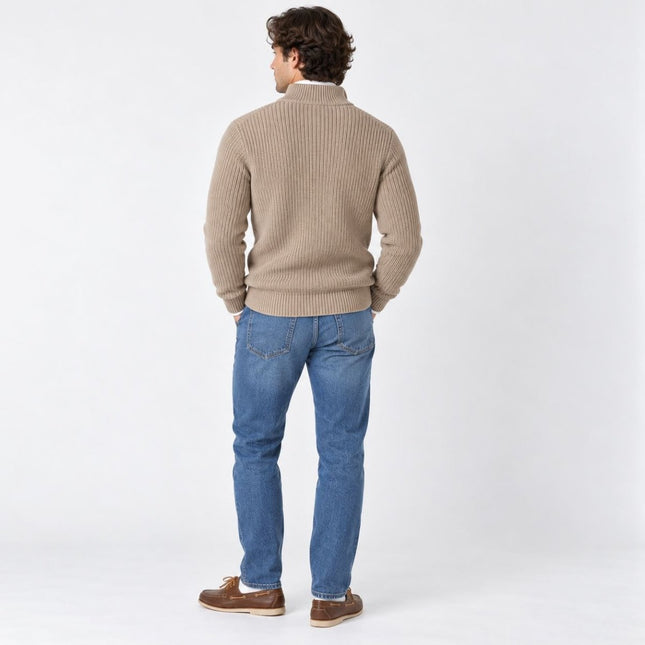 Mens Jumper Fisherman Rib Quarter-Zip – Sand Oatmeal-Quality Brands Outlet-
