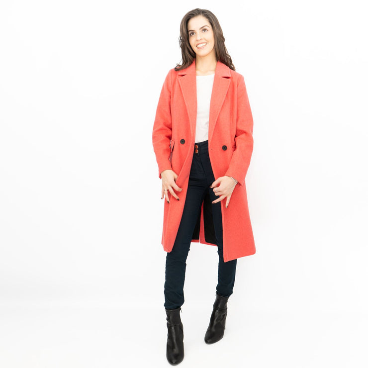 Phase Eight Revere Coat Wool Blend Double Breasted Knee Length Pink