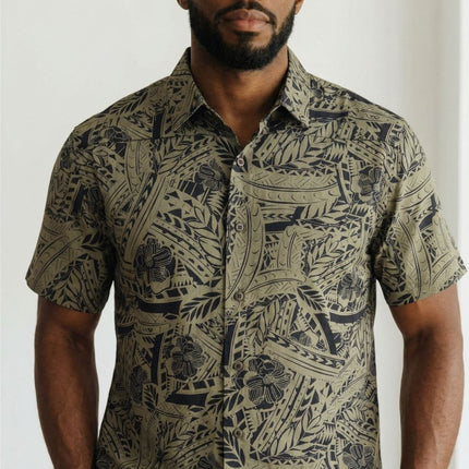 Mens Shirts Short Sleeve Cuban Collar Shirt Olive Green - Quality Brands Outlet
