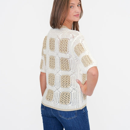 M&S Gold Crochet Cardigan Granny Square Short Sleeve-Quality Brands Outlet-