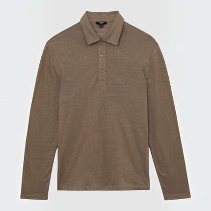 Mens Tops Long Sleeve Pembroke Linen Knitted Polo - Brown