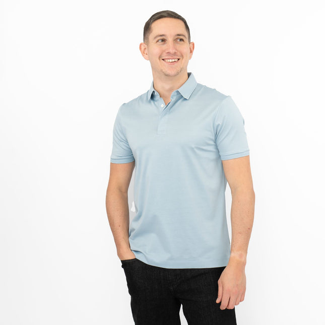 M&S Mens Autograph Polo Top Supima Cotton Button Up Short Sleeve Light Blue-Quality Brands Outlet-