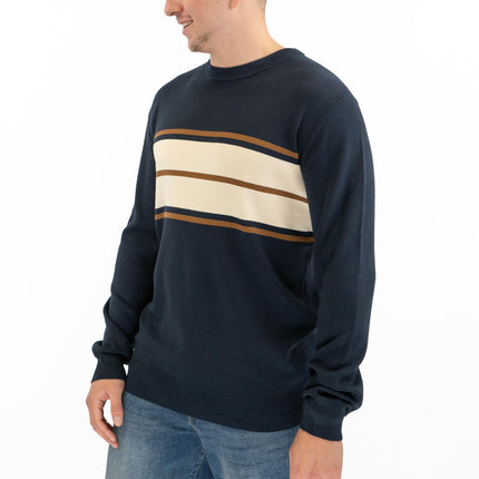Mens Jumper Colour Block Stripe Navy-Quality Brands Outlet-