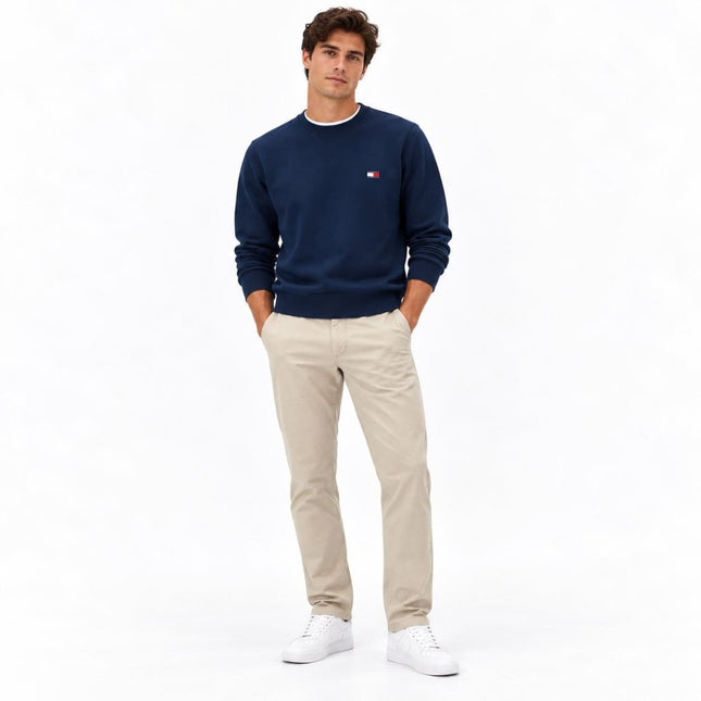 Mens Sweatshirts Badge Fleece Crew Neck Long Sleeve Tops - Navy-Quality Brands Outlet-
