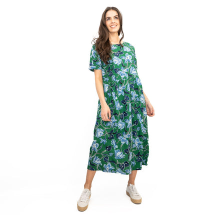 Seasalt Green Brouse Organic Floral Short Sleeve Midi Dress-Quality Brands Outlet-