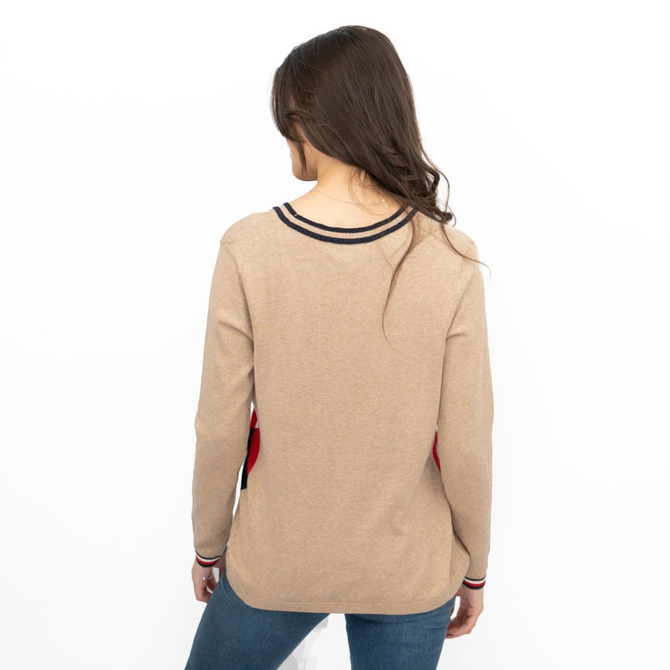 Lucy Argyle Jumper Beige Diamond Intarsia Long Sleeve Tops - Quality Brands Outlet