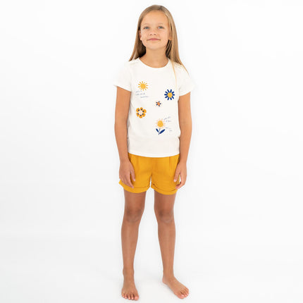 Girls Ivory T-Shirt Summer Sunflower Embroidered Tops