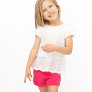 Quality Brands Outlet Girls White Short Sleeve Embroidery Tops